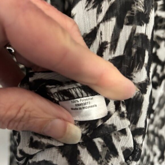Ana New Approach L Black White Animal Print Tie Neck Sheer Neutral Statement - Picture 5 of 6